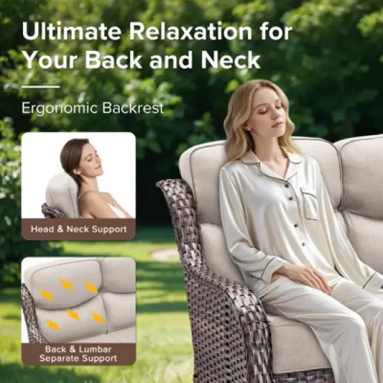 6" Thick Cushion Outdoor Wicker Patio Sofa, All Weather Wicker Outdoor Furniture 3-Seater Sofa High Back Patio Couch for Porch Balcony image {5}