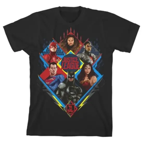 Justice League Movie Character Diamonds Black T-shirt Toddler Boy to Youth Boy image {4}