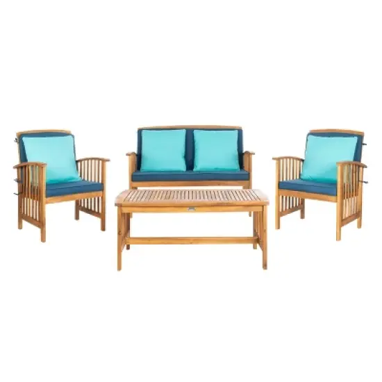 Rocklin 4pc Outdoor Set - Natural Look/Navy - Safavieh image {1}