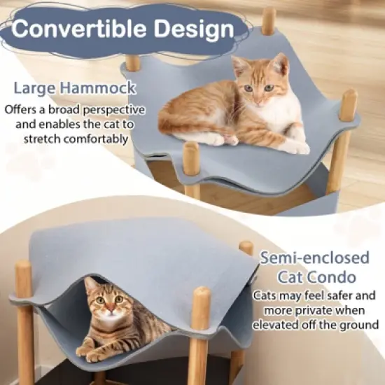 Tangkula 2-Tier Elevated Cat Bed Cat Tower w/ Dual-Layer Felt Fabric Top Condo Hammock image {4}