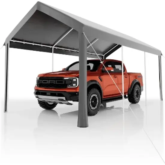 10x20FT Extra Wide Heavy-Duty Portable Carport with 8 Legs, Durable Garage Shed Tent for Cars, Trucks, SUVs, All-Weather Canopy Cover image {8}