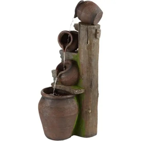 John Timberland Four Pot Rustic Cascading Outdoor Floor Water Fountain with LED Light 39 1/4" for Yard Garden Patio Deck Porch House Exterior image {8}