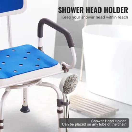 VEVOR Swivel Shower Chair 360 Degree, Adjustable Shower Seat with Pivoting Arms, Non-Slip Rotating Bathtub Shower Chair, 400LBS Capacity, White+Blue image {6}