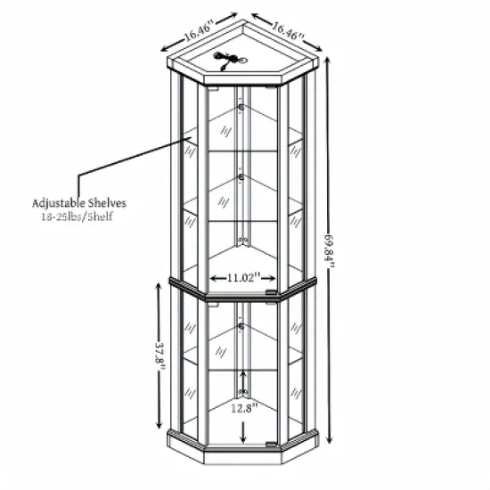 YOOCOZZ Lighted Corner Curio Cabinet &ndash; Elegant Glass Display Case (Built-in Lighting) for Antiques, Wine & Storage image {3}