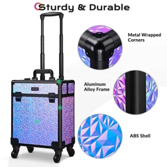 Byootique Rolling Makeup Train Case Cosmetic Trolley Organizer Mermaid Purple image {4}