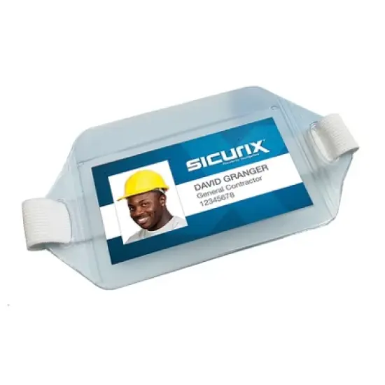 SICURIX Armband Badge Holders Elastic Strap, Vertical, Clear, Pack of 12 image {1}