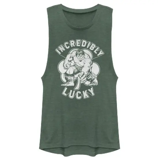 Junior's Marvel St. Patrick's Day Hulk Incredibly Lucky Clover Festival Muscle Tee image {2}