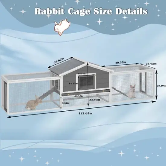 Kumasinova 2-Story Large Outdoor Rabbit Hutch with Run,121.65" Wooden Bunny Cage with Ramp,Asphalt Roof & Locking Doors,Rabbit Cage for Small Animals image {1}