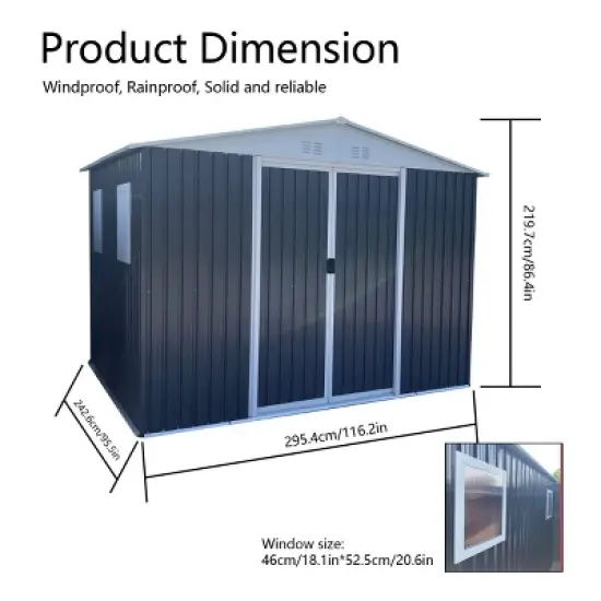 Metal Garden Shed with Lockable Door and Windows,Aluminum Alloy Frame Outdoor Storage Shed,Weatherproof Metal Utility Tool Shed-Coolbibila image {3}