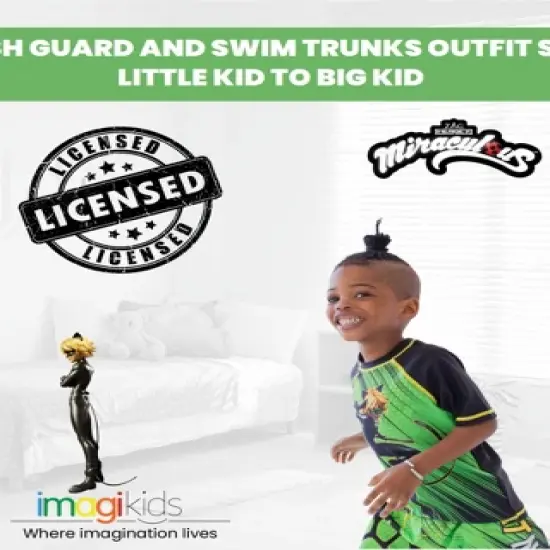 Miraculous Cat Noir Rash Guard and Swim Trunks Outfit Set Little Kid to Big Kid image {1}