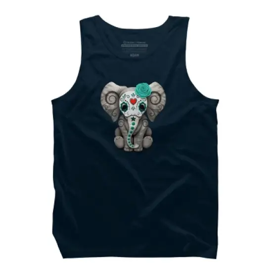 Men's Design By Humans Blue Day of the Dead Sugar Skull Baby Elephant By jeffbartels Tank Top image {6}