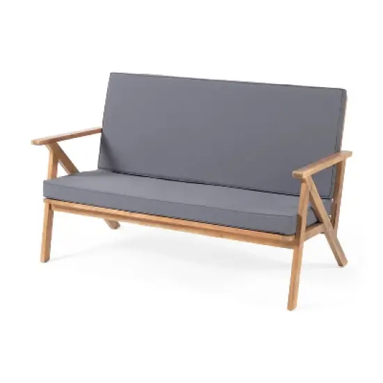 Panama 8pc Acacia Wood Chat Set with Coffee Table - Teak/Dark Gray - Christopher Knight Home image {4}