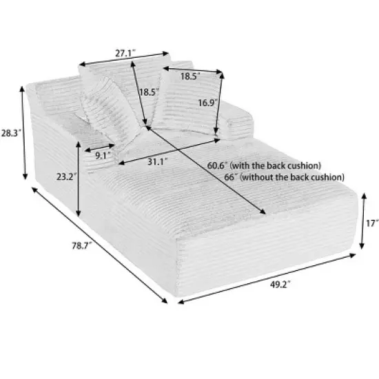 Dolonm 49.2 in. Oversized Corduroy Chaise Lounge Modern Sleeper Sofa for Living Room & Office image {2}
