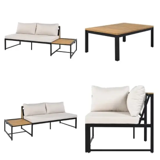 Outdoor 4-Piece Sofa Set, Sofa Set with Side Table and Coffee Table, Sofa with Iron Frame and Polyester Cushions-Coolbibila image {5}