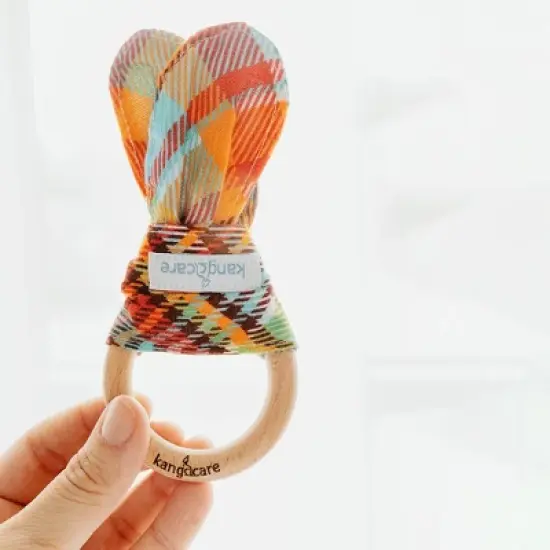 Kanga Care Baby Muslin Crinkle Bunny Ear Wood Teething Ring image {1}