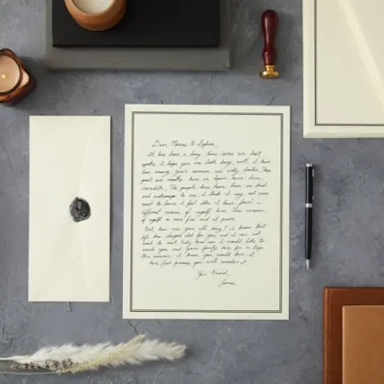 Pipilo Press 72 Piece Stationery Set for Writing Letters with 48 Ecru and Black Border Paper Sheets and 24 Envelopes, 8.5 x 11 image {1}