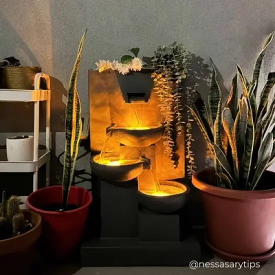 Teamson Home 29.13" Outdoor Polyresin Birdbath Water Fountain with Planter image {6}