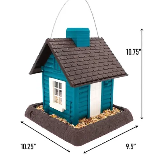 North States Lakeside Cabin Hopper Bird Feeder 10.75" Dark Teal Blue image {5}