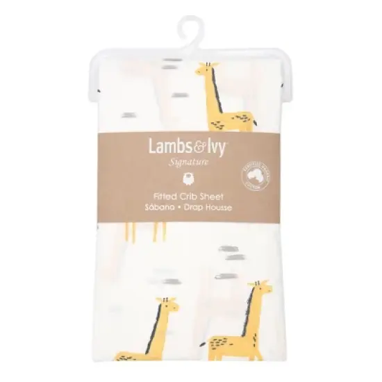 Lambs & Ivy Signature Giraffe Organic Cotton Fitted Crib Sheet - White/Yellow image {2}