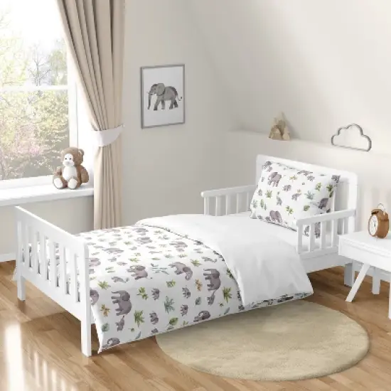 Sweet Jojo Designs Gender Neutral Unisex Toddler Bedding Set Watercolor Elephants Grey Green and Blue 5pc image {6}