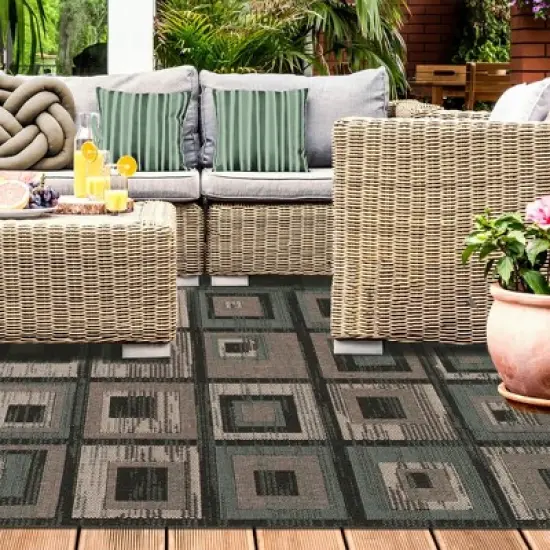 Color Block Tile Geometric Indoor Outdoor Runner or Area Rug by Blue Nile Mills image {4}