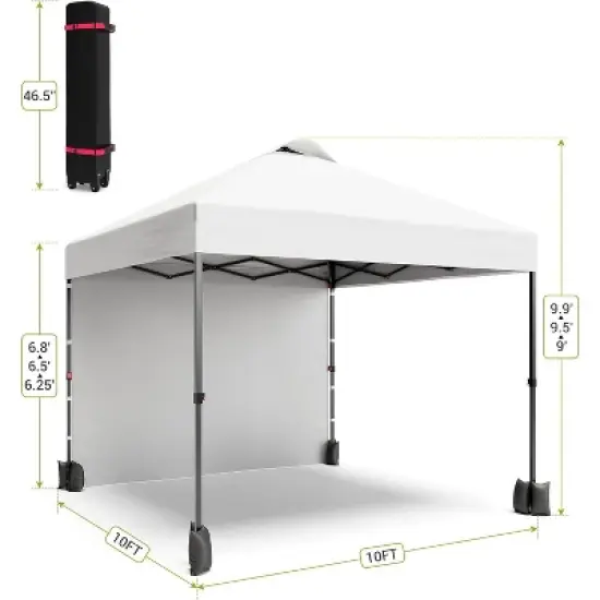 Acekool 10x10 Pop Up Canopy, Outdoor Canopy Tent with Removable Sidewall, Vented Roof, Wheeled Bag for Camping, Picnic, Beach, Black image {1}