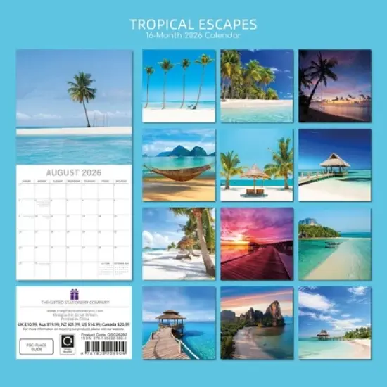 2026 Square Wall Calendar, Tropical Escapes, 16-Month Natural World Theme with 180 Reminder Stickers (12x12 In) image {3}