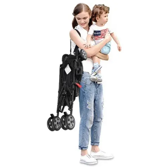 Infans Baby Lightweight Stroller, Compact Travel Stroller, Adjustable Backrest & Canopy, Foldable Umbrella Stroller for Toddlers, Black image {3}