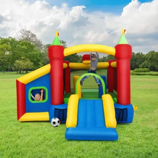 Costway Inflatable Bounce House, 7-in-1 Jump and Slide Bouncer w/ Basketball Rim, Football & Ocean Ball Playing Area, Dart Target(Without Blower) image {2}