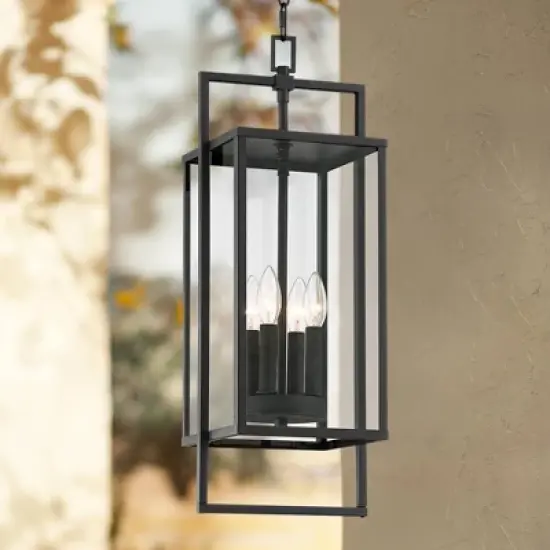 Possini Euro Design Jericho Modern Outdoor Hanging Light Textured Black 24 1/4" Clear Glass Panel for Post Exterior Barn Deck House Porch Yard Patio image {1}