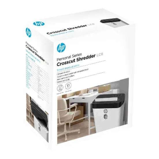 HP Inc. LC8 8-Sheet Crosscut Manual-Feed Paper Shredder with Basket, White (91011B) image {7}