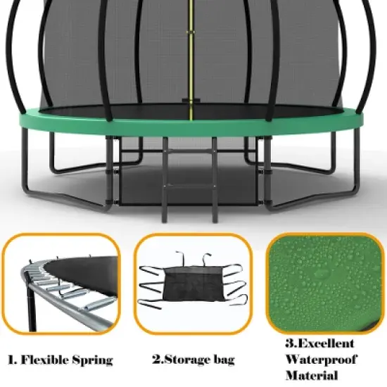 BestParts 12FT Recreational Kids Trampoline with Safety Enclosure, Ladder & Basketball Hoop for Outdoor Fun image {4}