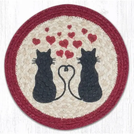 Earth Rugs Round Trivet &ndash; Love Cats Printed Braided Jute, 10"x10", Rustic Pet Lover Kitchen Decor image {3}