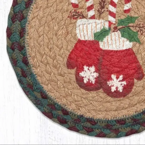 Earth Rugs Suzanne Pienta Round Table Trivet &ndash; Cozy Mitten Art on Natural Jute image {1}
