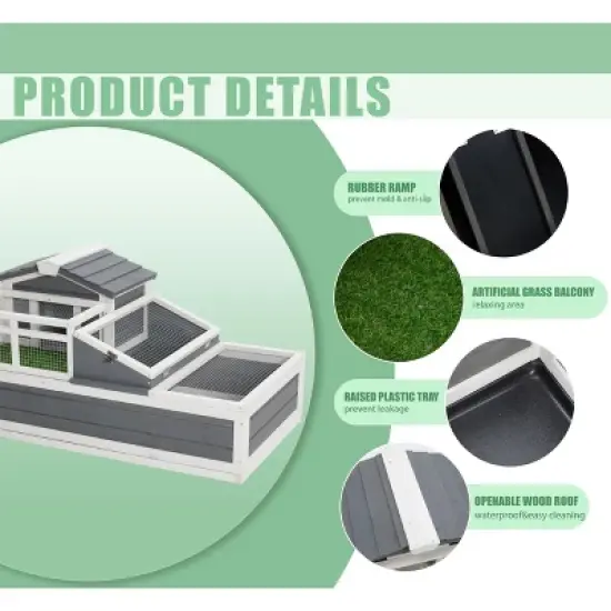 3-Room Tortoise Villa - Wooden Reptile Habitat w/ Pull-Out Tray, Ramp & Grass Mat, Open Roof for Indoor/Outdoor Use image {2}
