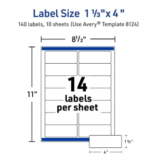 Avery Printable Address Labels with Sure Feed, 1-1/3" x 4", Matte Clear, Permanent Adhesive, Laser & Inkjet, 140 Blank Mailing Labels (8124) image {4}