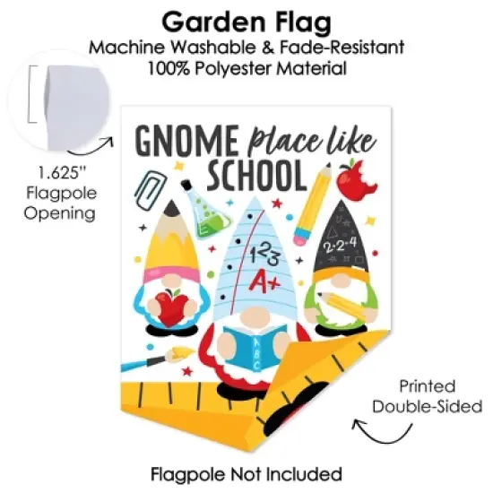 Big Dot of Happiness School Gnomes - Outdoor Home Decorations - Double-Sided Teacher and Classroom Garden Flag - 12 x 15.25 inches image {2}
