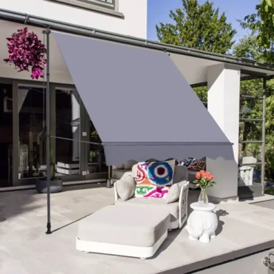 DSVIMOY Awnings, Manual Retractable Awning, 78'' Non-Screw Outdoor Sun Shade Cover with Protection for Backyard, Gary, 118"*47"*122' image {1}