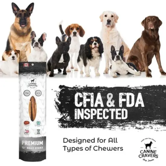 Canine Cravers Maplewood Smoked Bully Sticks 12&rdquo; Inch Pack of 5 - 100% Natural Free Range Grass Fed Beef - Made in Canada Dog Chews High Protein image {4}