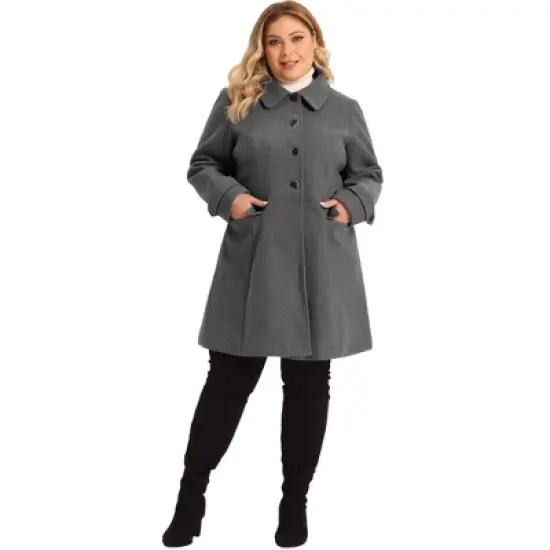 Agnes Orinda Women's Plus Size Turndown Collar Single Breasted Long Fleece Coats image {2}