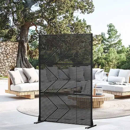 47-inches W x 72-inches H Black Galvanized Sheet Screen Outdoor and lndoor Divider for Balcony Patio Garden Room Divider (V-shaped) image {6}