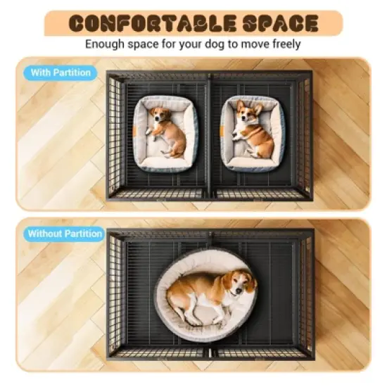 Dog Crate for Large Dogs, Chew-Resistant Dog Kennel with Double Door & Lockable Wheels image {6}