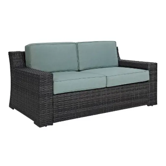 Beaufort Outdoor Wicker Loveseat - Mist - Crosley image {3}