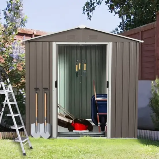 MOEPISY 6ft x 5ft Outdoor Metal Storage Shed gray image {10}
