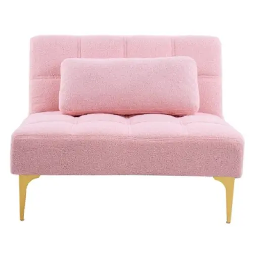 Convertible single sofa bed futon with gold metal legs teddy Polyester (Pink) image {5}