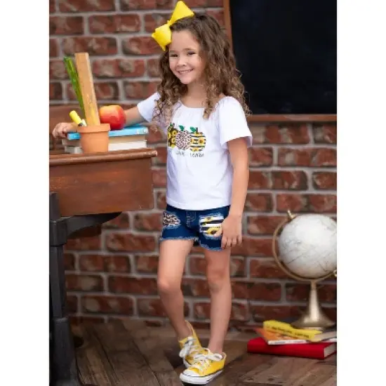 Girls Live, Laugh, Learn Patched Short Set - Mia Belle Girls image {3}