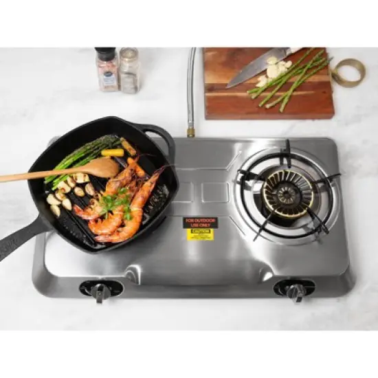 XtremepowerUS Deluxe Propane Gas Range Stove 2 Burner Cooktop Auto Ignition Camping, Stainless Steel image {1}