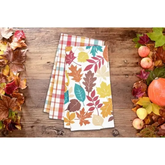 C&F Home Fall Leaves & Plaid Printed & Woven Kitchen Towel Set of 2 image {5}