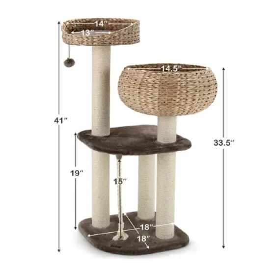 Costway 41'' Hand-Made Cat Tree Tower Natural Bowl Shaped w/ 2 Perch image {1}