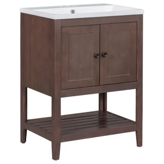 24" Modern Stylish Bathroom Vanity with Porcelain Sink and Open Shelves - ModernLuxe image {3}